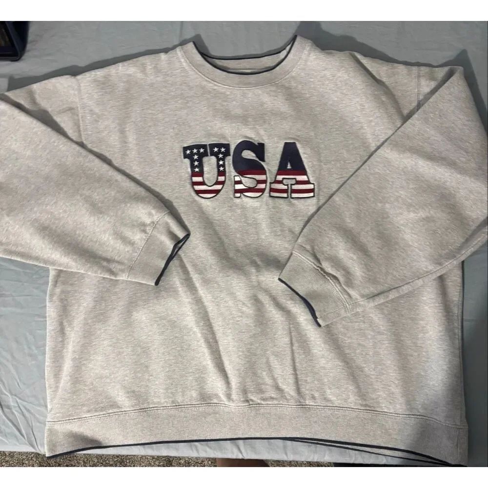 Croft & Barrow Mens Gray America USA Embroidered Sweatshirt Size Large